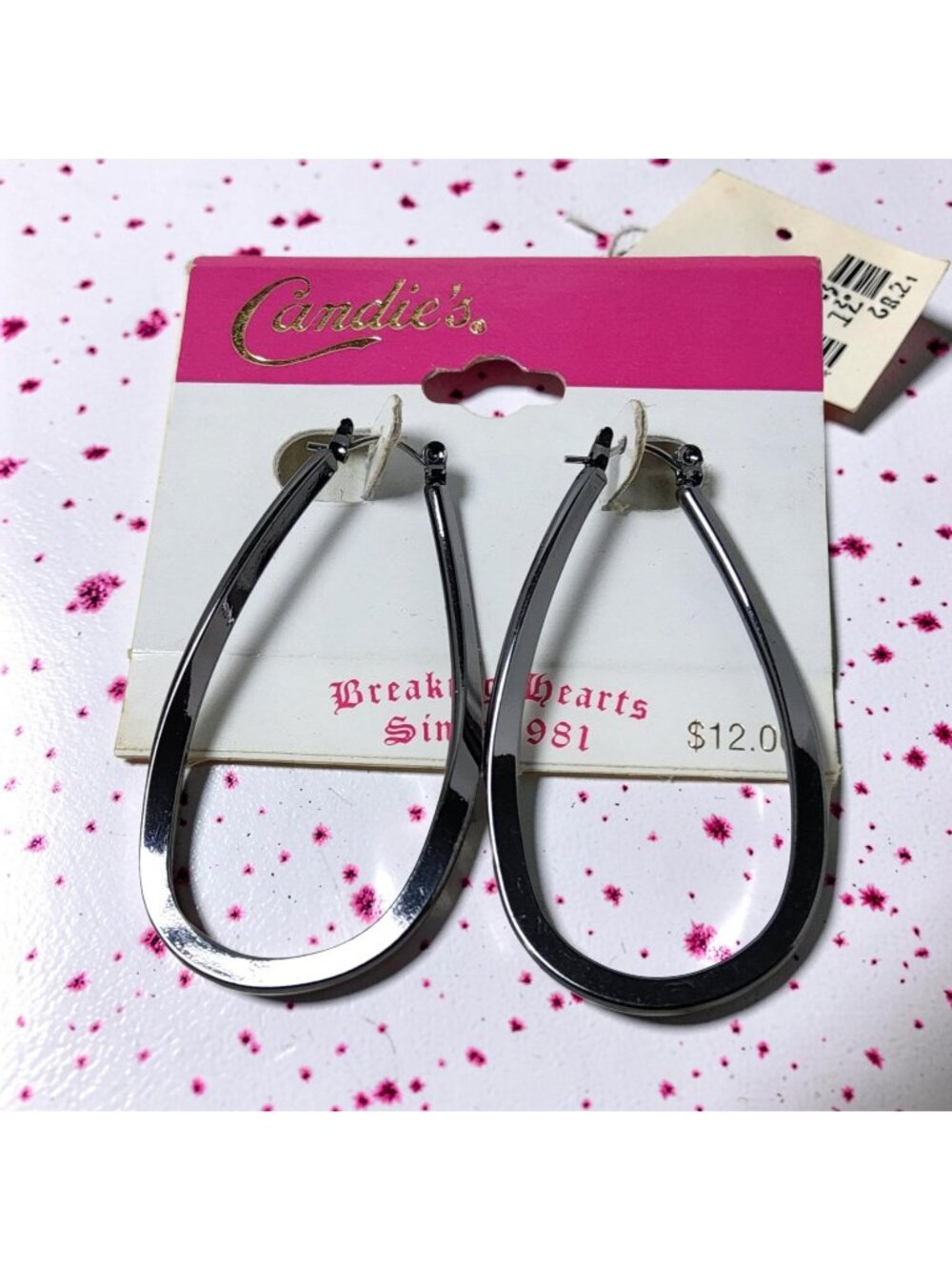 New Candies Steel Grey Large Elongated Hoop Earrings
